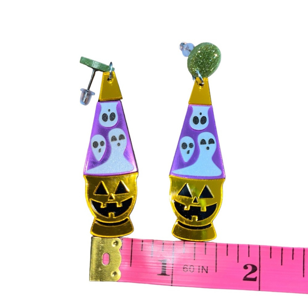 Halloween Ghost Jack-O-Lantern Lava Lamp Earrings NWT - Picture 6 of 6